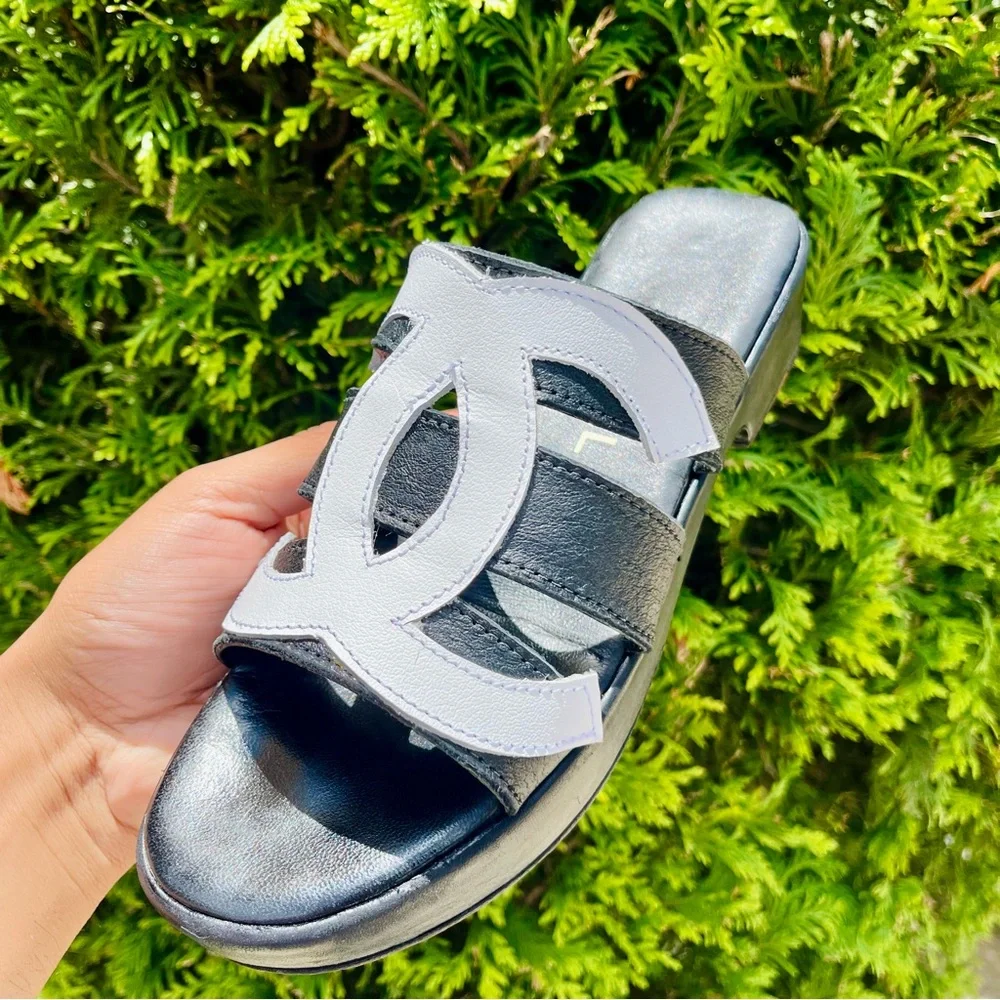 Ultra RARE CHANEL CC 1990’s Logo Black White Sandals